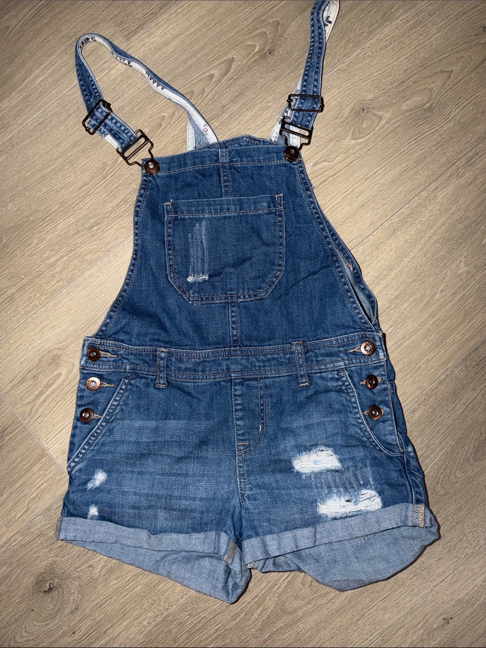 Forever 21 Denim Short Overalls - Distressed Blue